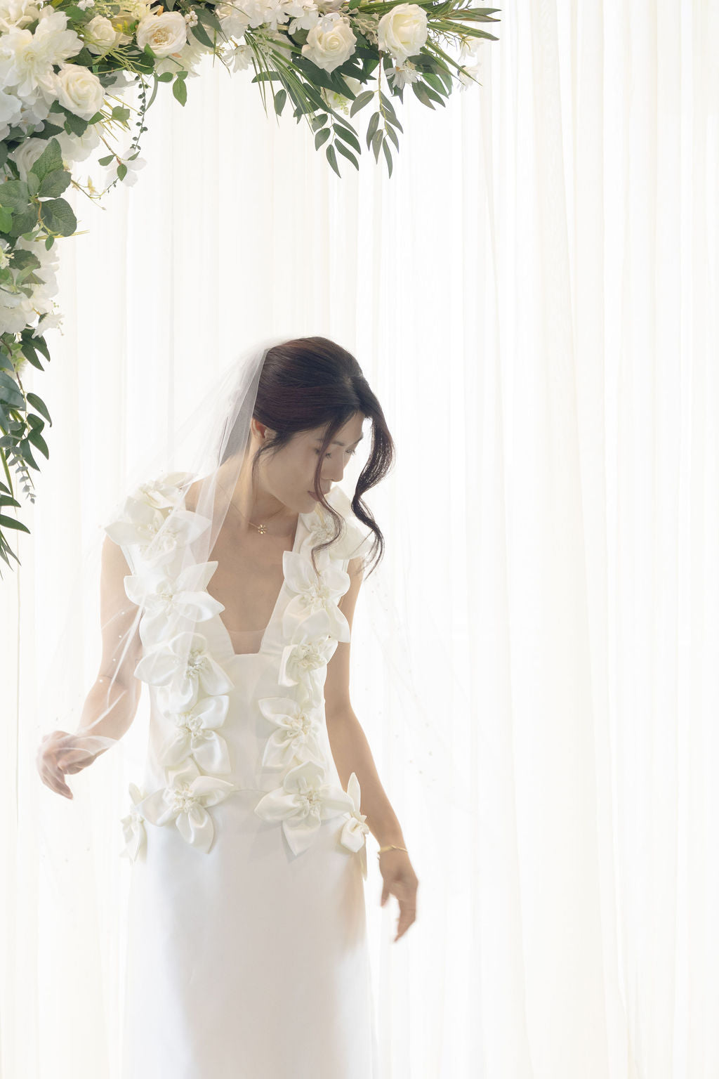 Greta - Satin Fit & Flare with Flower Neckline
