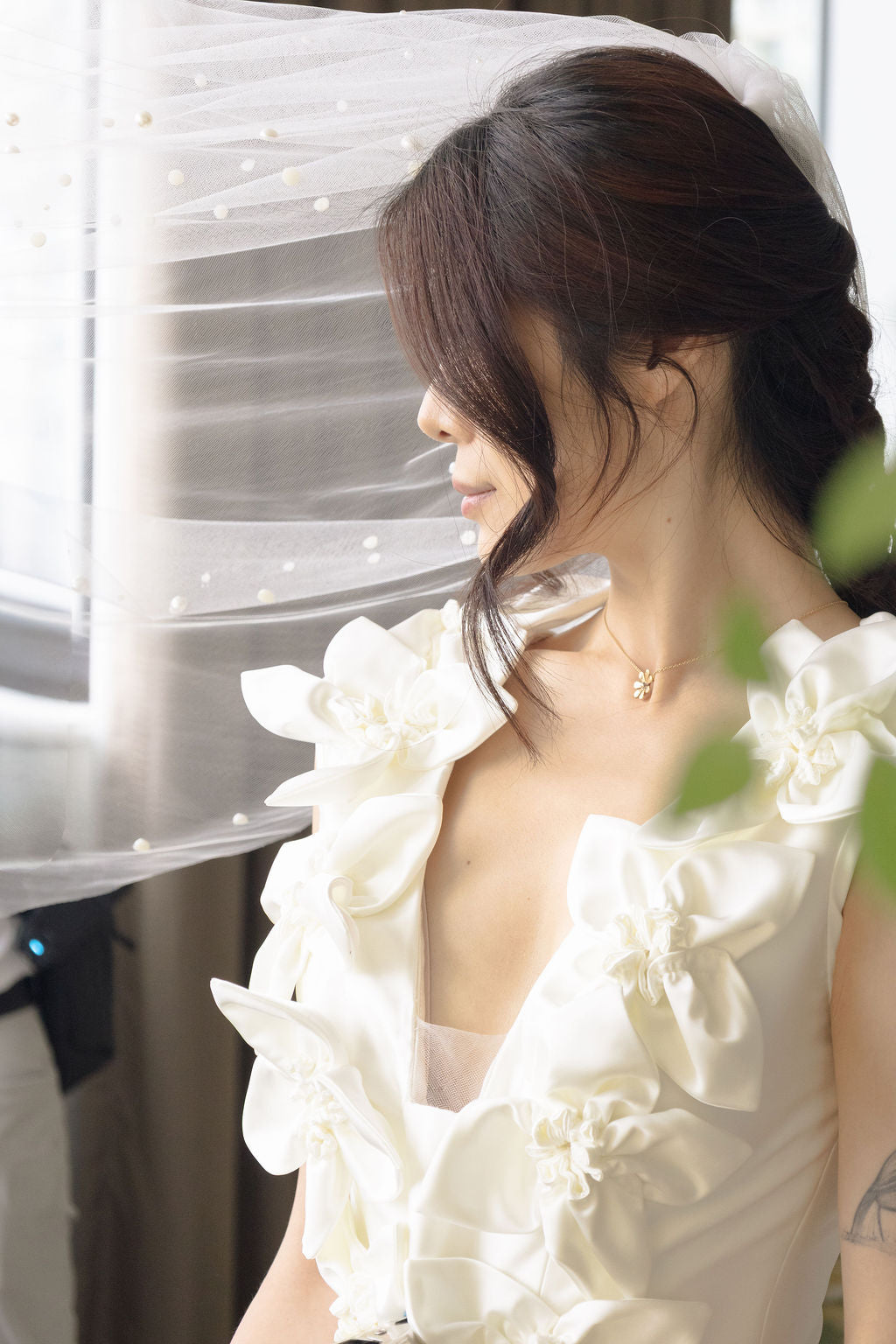 Greta - Satin Fit & Flare with Flower Neckline