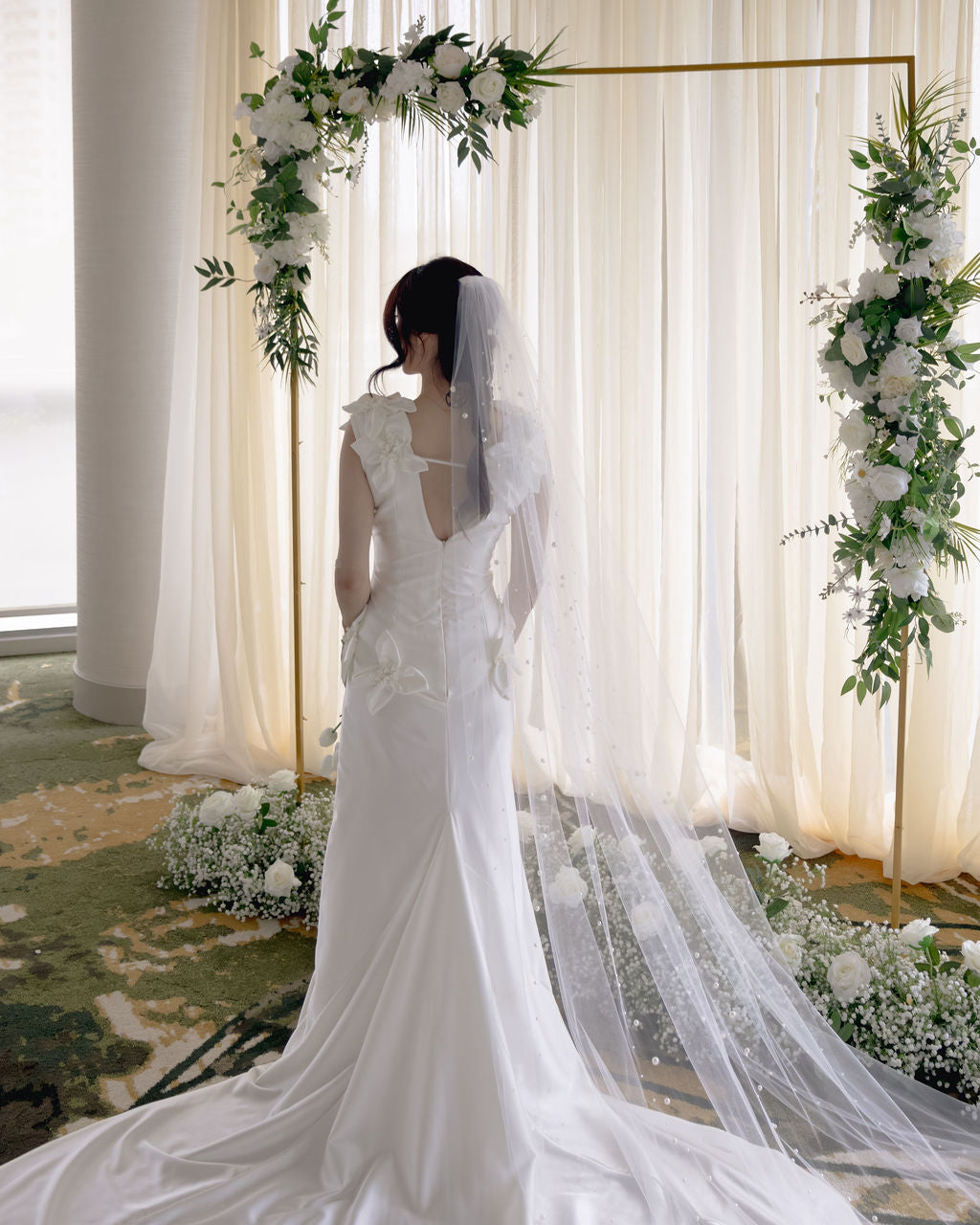 Greta - Satin Fit & Flare with Flower Neckline