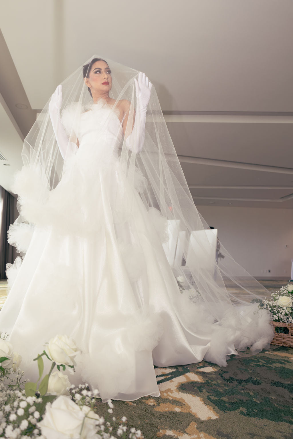 liquid organza wedding dress Opera – Full Ballgown in Mikado, Liquid Organza & Tulle Florettes – KL Design