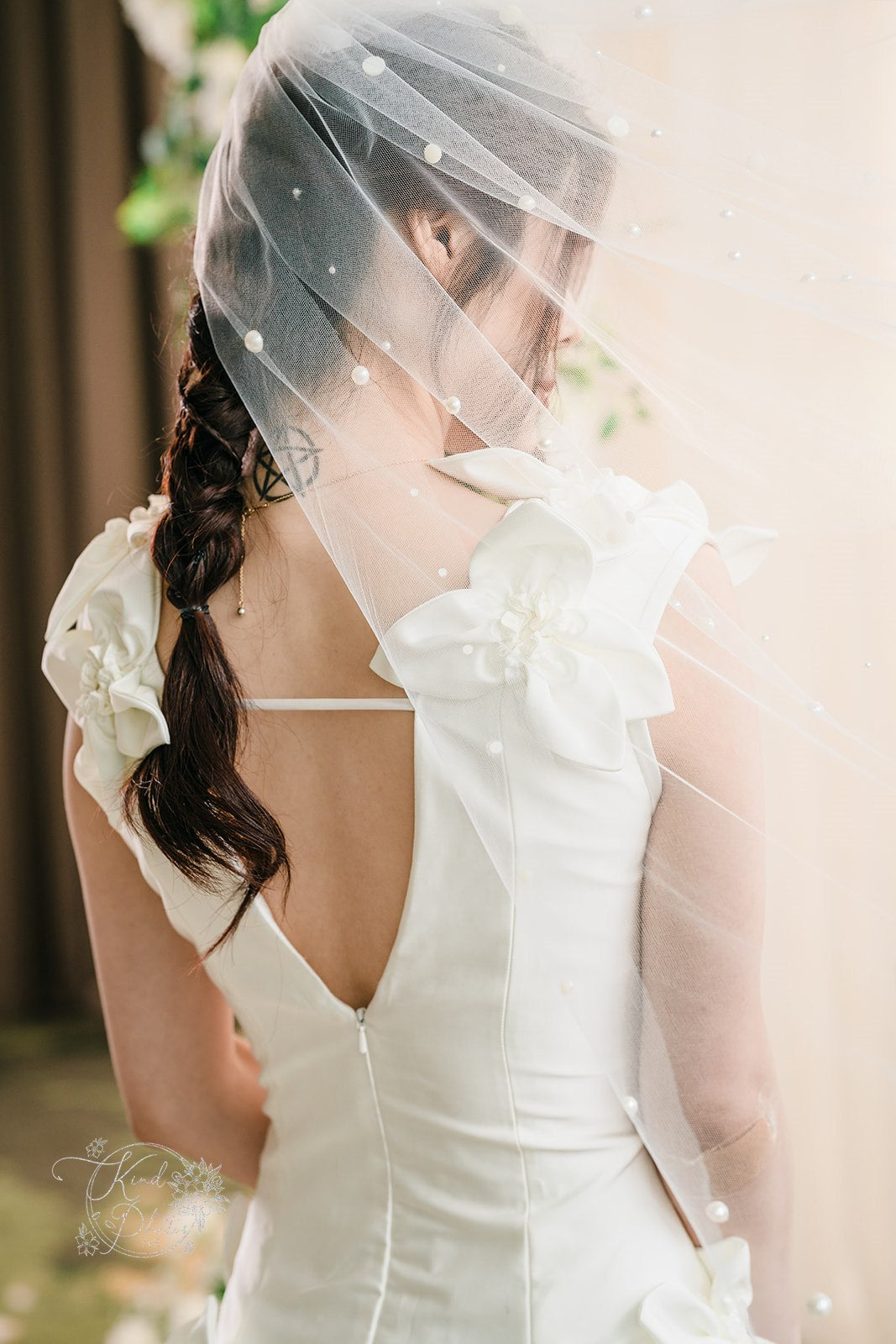 Greta - Satin Fit & Flare with Flower Neckline