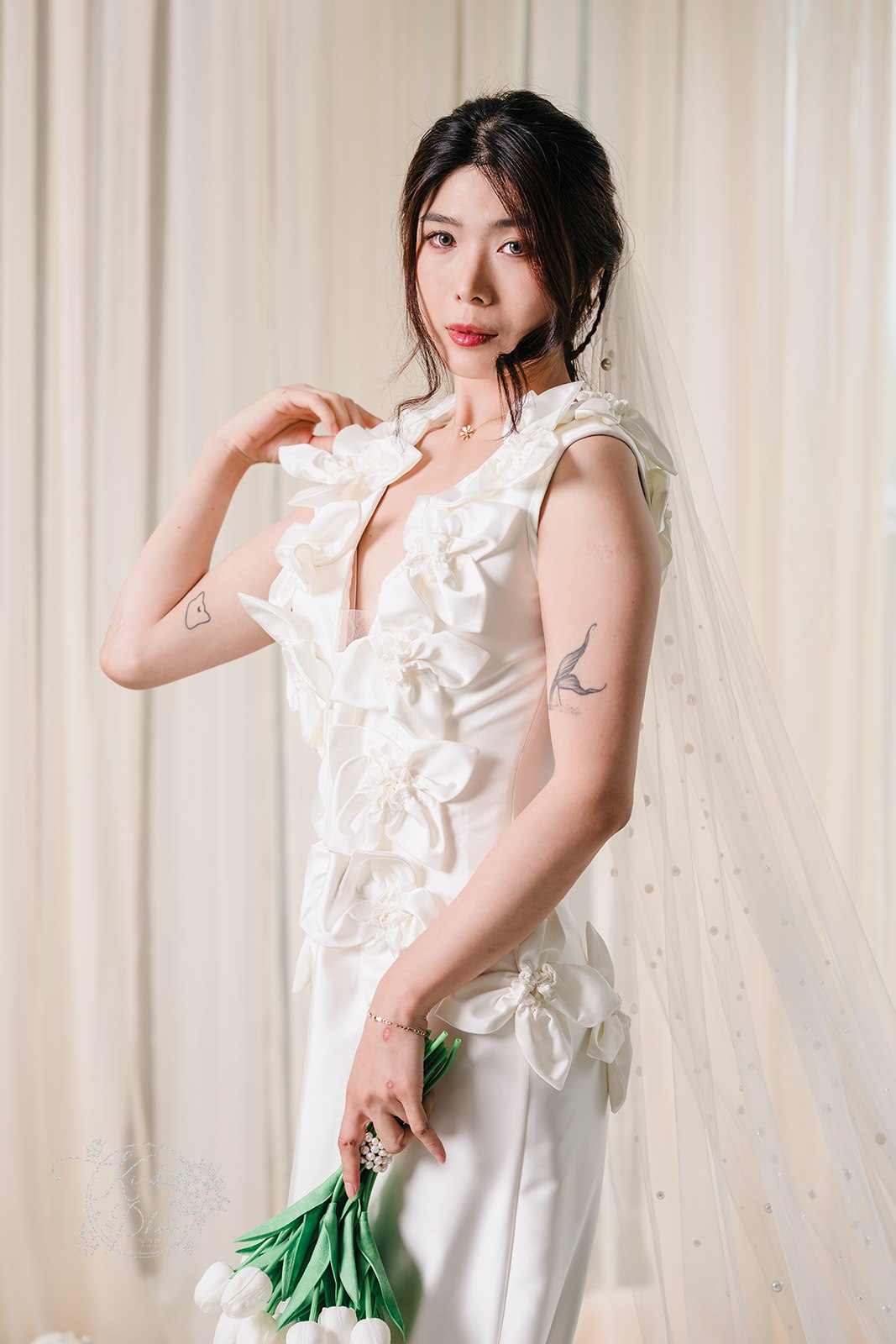 Greta - Satin Fit & Flare with Flower Neckline
