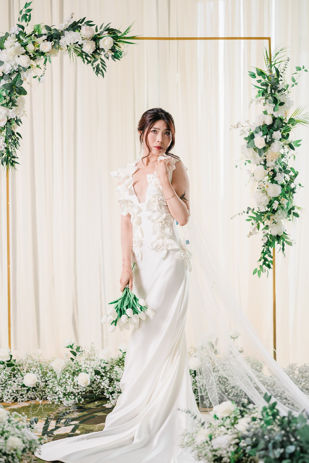 Greta - Satin Fit & Flare with Flower Neckline