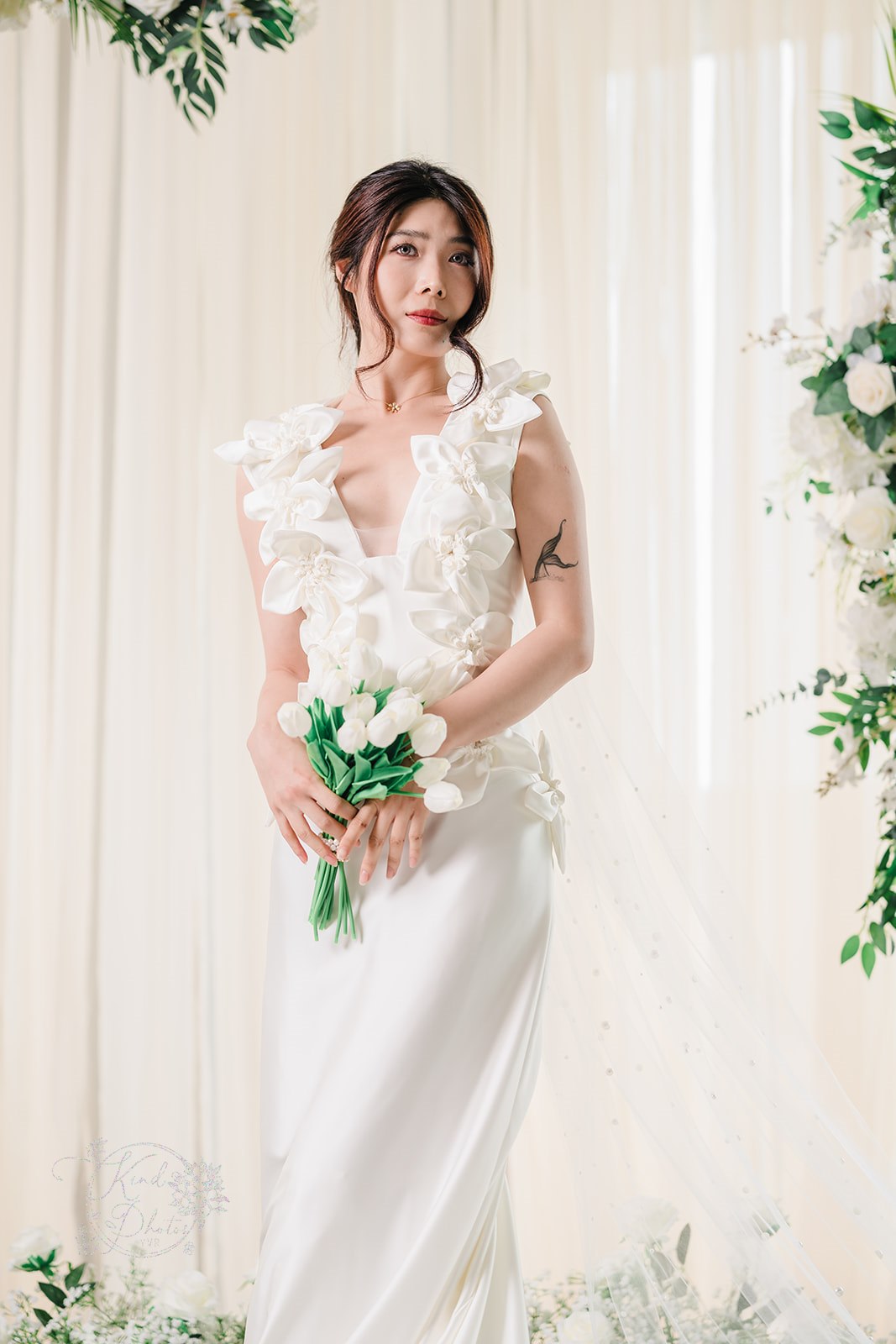 Greta - Satin Fit & Flare with Flower Neckline
